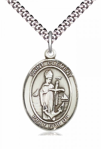 Men's Pewter Oval St. Clement Medal - 20" Rhodium Plate Chain + Clasp