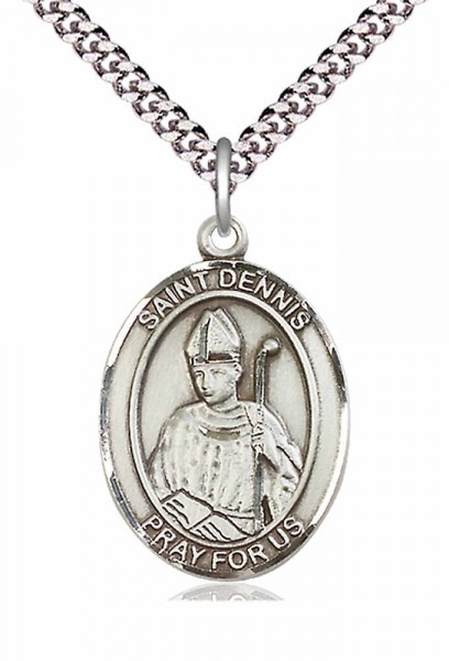 Men's Pewter Oval St. Dennis Medal - 20" Rhodium Plate Chain + Clasp