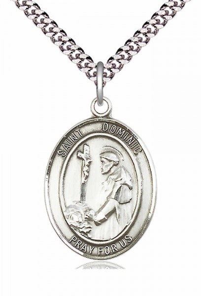 Men's Pewter Oval St. Dominic De Guzman Medal - 20" Rhodium Plate Chain + Clasp