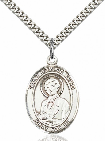 Men's Pewter Oval St. Dominic Savio Medal - 24" 2.4mm Rhodium Plate Endless Chain