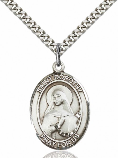 Men's Pewter Oval St. Dorothy Medal - 20" Rhodium Plate Chain + Clasp