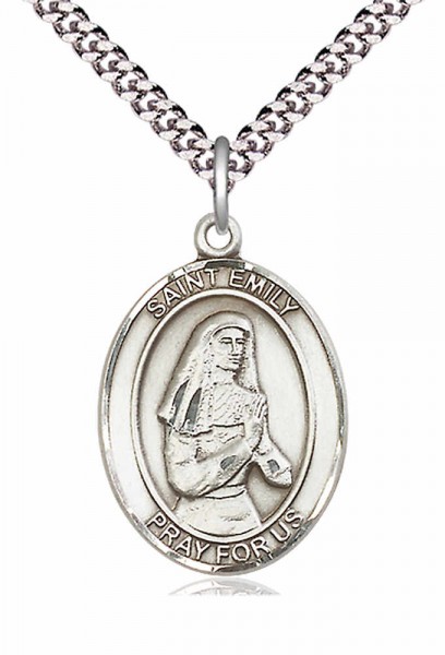 Men's Pewter Oval St. Emily De Vialar Medal - 24" 2.4mm Rhodium Plate Endless Chain