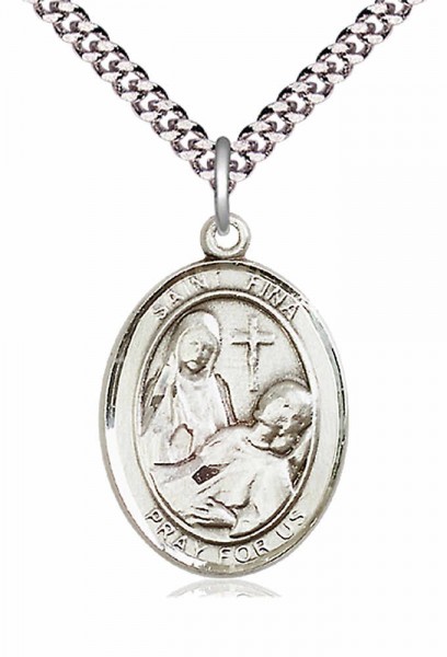 Men's Pewter Oval St. Fina Medal - 24" 2.4mm Rhodium Plate Chain + Clasp