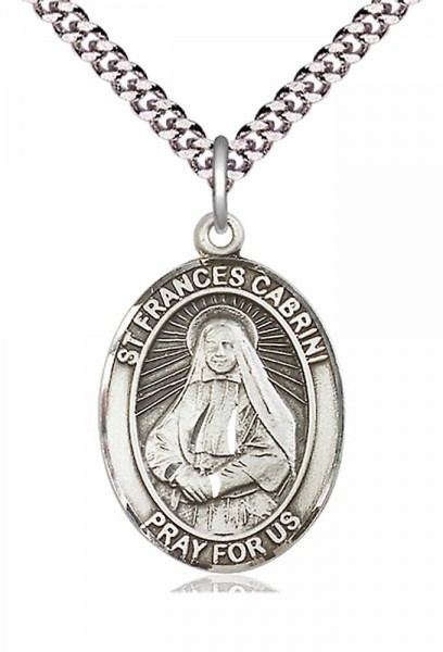 Men's Pewter Oval St. Frances Cabrini Medal - 24" 2.4mm Rhodium Plate Endless Chain