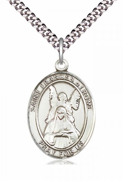 Men's Pewter Oval St. Frances of Rome Medal - 20" Rhodium Plate Chain + Clasp