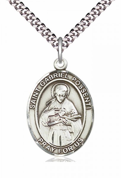 Men's Pewter Oval St. Gabriel Possenti Medal - 24" 2.4mm Rhodium Plate Chain + Clasp