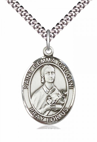Men's Pewter Oval St. Gemma Galgani Medal - 24" 2.4mm Rhodium Plate Endless Chain