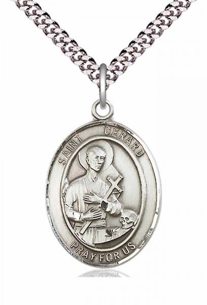 Men's Pewter Oval St. Gerard Majella Medal - 24" 2.4mm Rhodium Plate Endless Chain