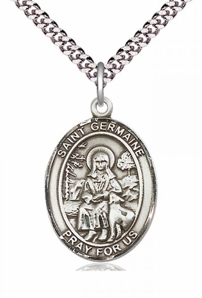 Men's Pewter Oval St. Germaine Cousin Medal - 20" Rhodium Plate Chain + Clasp
