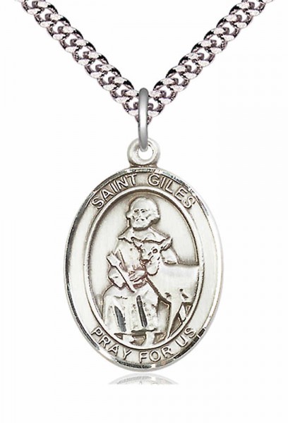 Men's Pewter Oval St. Giles Medal - 24" 2.4mm Rhodium Plate Endless Chain