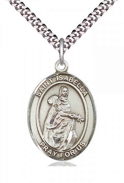 Men's Pewter Oval St. Isabella of Portugal Medal - 20" Rhodium Plate Chain + Clasp