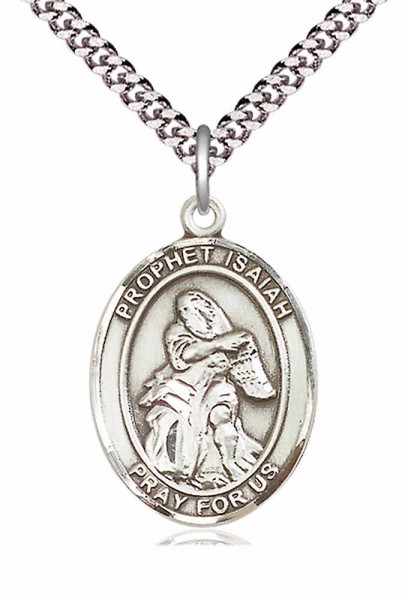 Men's Pewter Oval St. Isaiah Medal - 24" 2.4mm Rhodium Plate Endless Chain