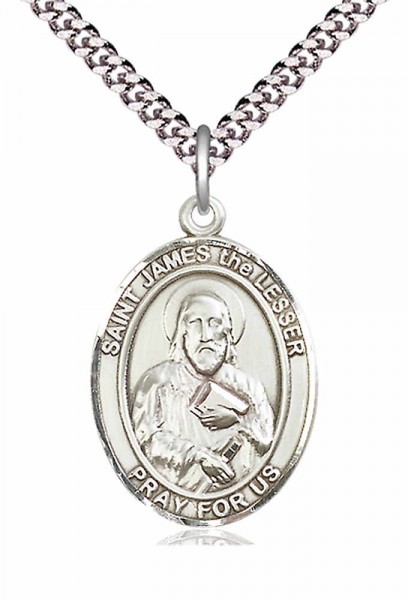 Men's Pewter Oval St. James the Lesser Medal - 24" 2.4mm Rhodium Plate Chain + Clasp