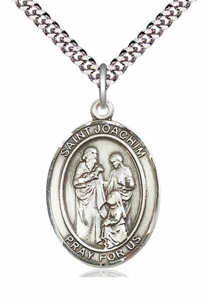 Men's Pewter Oval St. Joachim Medal - 24" 2.4mm Rhodium Plate Chain + Clasp