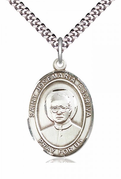 Men's Pewter Oval St. Josemaria Escriva Medal - 24" 2.4mm Rhodium Plate Endless Chain