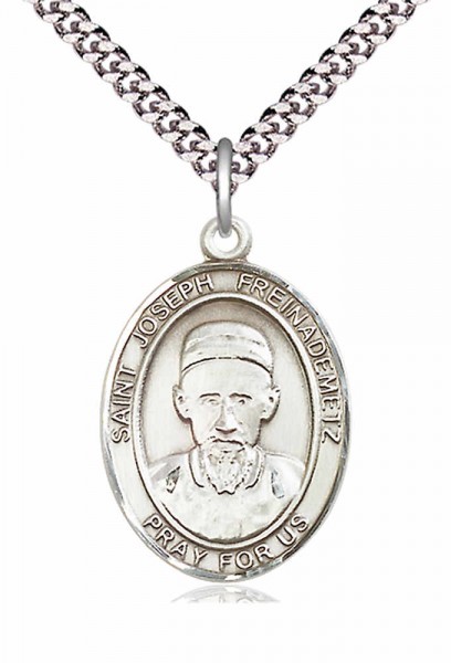 Men's Pewter Oval St. Joseph Freinademetz Medal - 24" 2.4mm Rhodium Plate Endless Chain