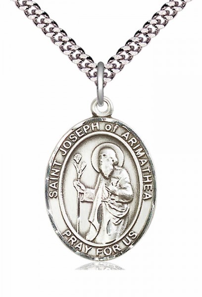 Men's Pewter Oval St. Joseph of Arimathea Medal - 24" 2.4mm Rhodium Plate Endless Chain