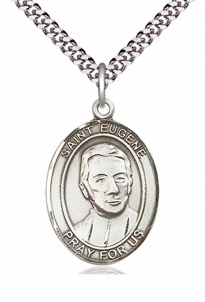 Men's Pewter Oval St. Julia Billiart Medal - 20" Rhodium Plate Chain + Clasp