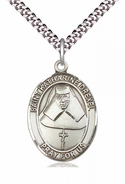 Men's Pewter Oval St. Katharine Drexel Medal - 20" Rhodium Plate Chain + Clasp