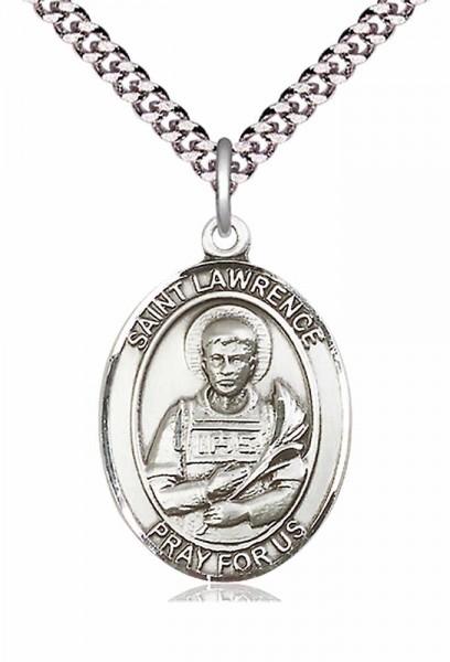 Men's Pewter Oval St. Lawrence Medal - 24" 2.4mm Rhodium Plate Endless Chain