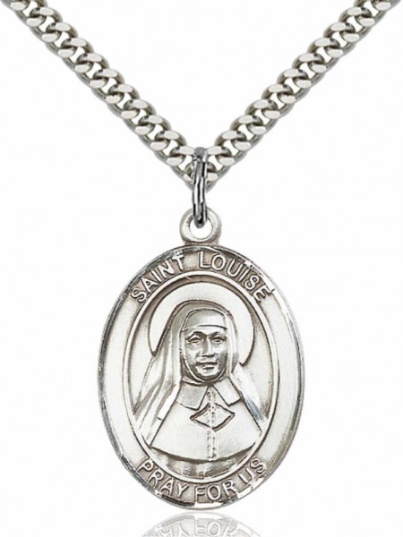Men's Pewter Oval St. Louise De Marillac Medal - 20" Rhodium Plate Chain + Clasp