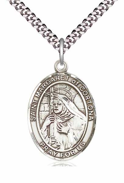 Men's Pewter Oval St. Margaret of Cortona Medal - 20" Rhodium Plate Chain + Clasp