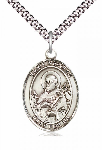 Men's Pewter Oval St. Meinrad of Einsideln Medal - 20" Rhodium Plate Chain + Clasp