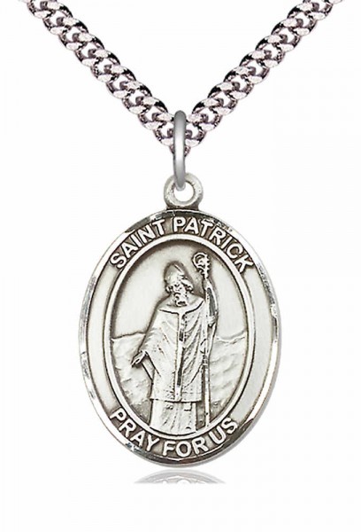 Men's Pewter Oval St. Patrick Medal - 20" Rhodium Plate Chain + Clasp