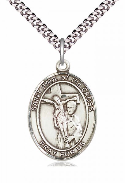 Men's Pewter Oval St. Paul of the Cross Medal - 20" Rhodium Plate Chain + Clasp