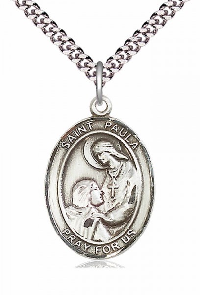 Men's Pewter Oval St. Paula Medal - 20" Rhodium Plate Chain + Clasp