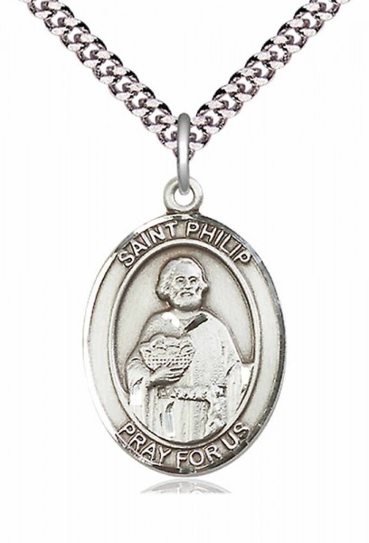 Men's Pewter Oval St. Philip the Apostle Medal - 20" Rhodium Plate Chain + Clasp