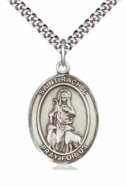 Men's Pewter Oval St. Rachel Medal - 20" Rhodium Plate Chain + Clasp