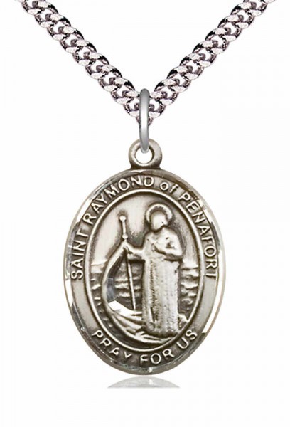 Men's Pewter Oval St. Raymond of Penafort Medal - 24" 2.4mm Rhodium Plate Endless Chain
