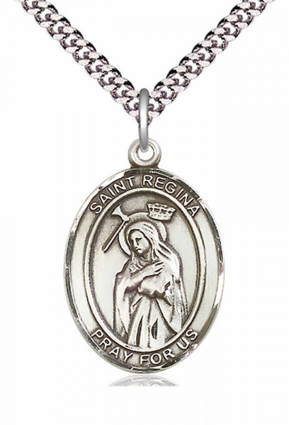 Men's Pewter Oval St. Regina Medal - 20" Rhodium Plate Chain + Clasp