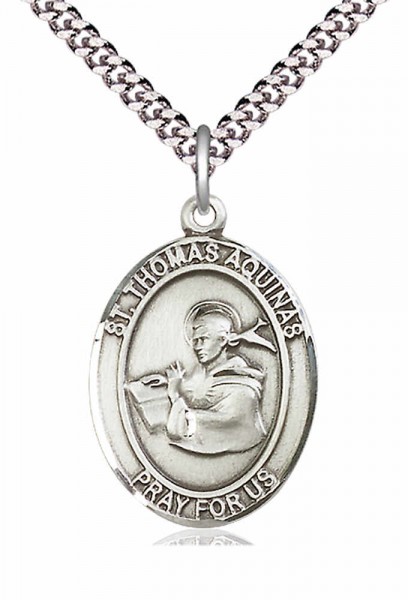 Men's Pewter Oval St. Thomas Aquinas Medal - 20" Rhodium Plate Chain + Clasp