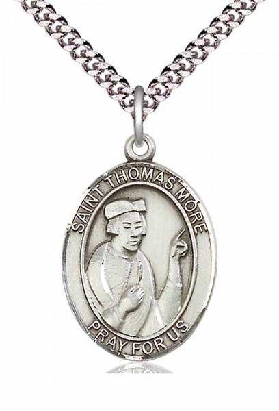 Men's Pewter Oval St. Thomas More Medal - 24" 2.4mm Rhodium Plate Chain + Clasp