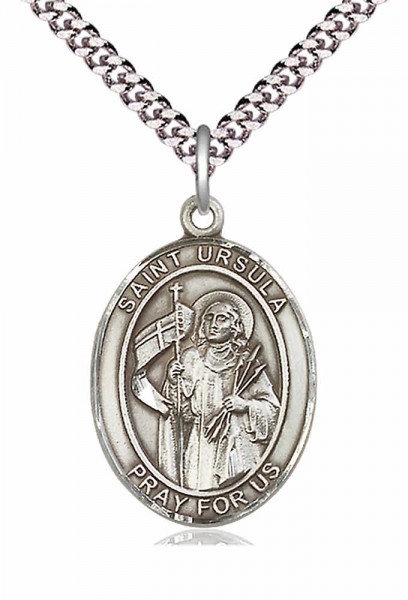Men's Pewter Oval St. Ursula Medal - 20" Rhodium Plate Chain + Clasp