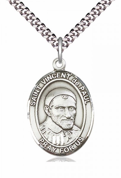 Men's Pewter Oval St. Vincent de Paul Medal - 24" 2.4mm Rhodium Plate Endless Chain