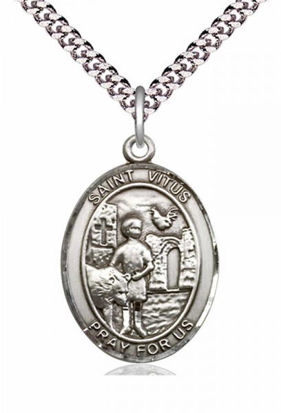 Men's Pewter Oval St. Vitus Medal - 24" 2.4mm Rhodium Plate Chain + Clasp