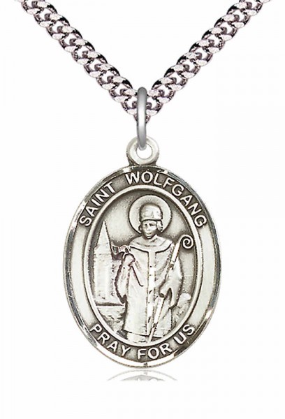 Men's Pewter Oval St. Wolfgang Medal - 24" 2.4mm Rhodium Plate Endless Chain