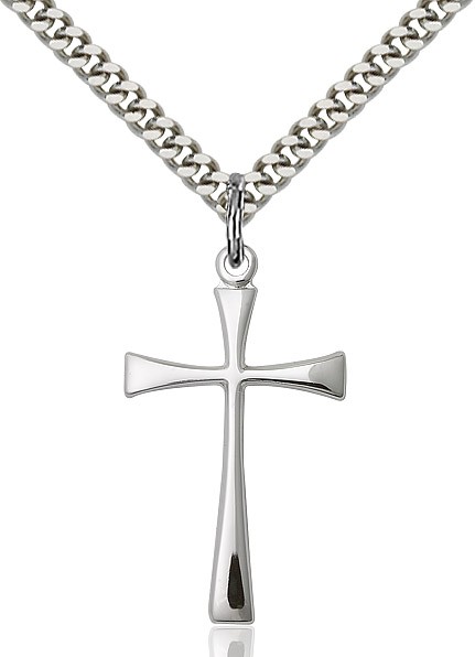 Men's Sterling Silver Maltese Cross Pendant - 24" 2.2mm Sterling Silver Chain + Clasp