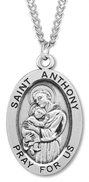 Men's Sterling Silver Oval Saint Anthony Necklace with Chain Options - 24" 3mm Stainless Steel Chain + Clasp