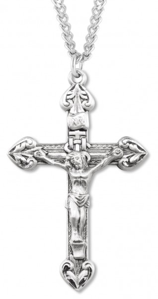 Men's Textured Heart Tip Crucifix Necklace, Sterling Silver with Chain Options - 20" 2.2mm Stainless Steel Chain with Clasp