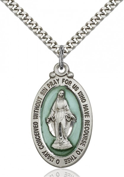 Miraculous Medal, Sterling Silver - 24" 2.2mm Sterling Silver Chain + Clasp