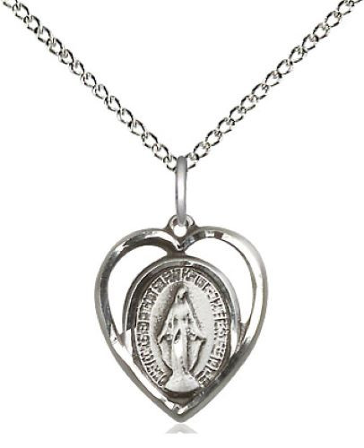 Miraculous Medal, Sterling Silver - 20" 1.8mm Sterling Silver Chain + Clasp