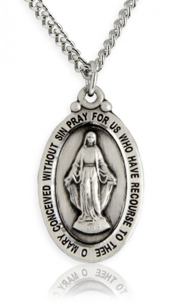 Men's Miraculous Medal, Sterling Silver - 24" 2.4mm Rhodium Plate Chain + Clasp