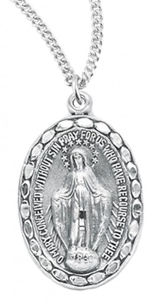 Women's Sterling Silver Miraculous Necklace with Beaded Border with Chain Options - 18" 2.2mm Stainless Steel Chain + Clasp