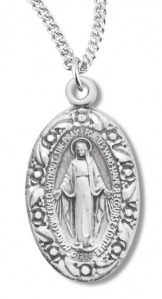 Women's Sterling Silver Miraculous Necklace Flower with Rim with Chain Options - 18" 1.8mm Sterling Silver Chain + Clasp