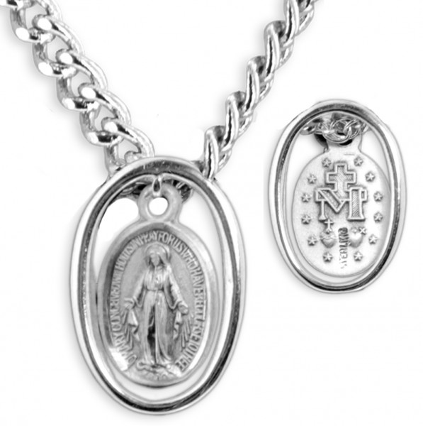 Women's Sterling Silver Oval Frame Cut Out Miraculous Necklace with Chain Options - 18" 2.2mm Stainless Steel Chain + Clasp
