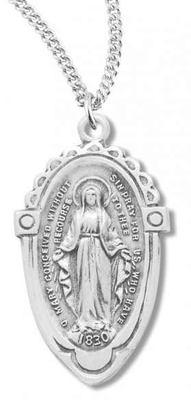 Women's Sterling Silver Miraculous Oval Necklace with Chain Options - 18" 1.8mm Sterling Silver Chain + Clasp